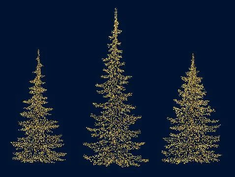 Christmas fir trees made of gold dots. Stock Illustration