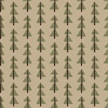 Christmas fir trees in a seamless pattern, modern hand draw design. Winter fo Stock Illustration