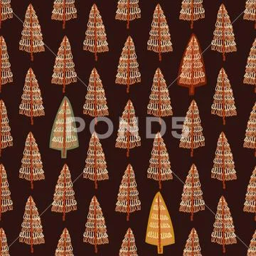 Christmas fir trees in a seamless pattern, modern hand draw design. Winter ba Stock Illustration