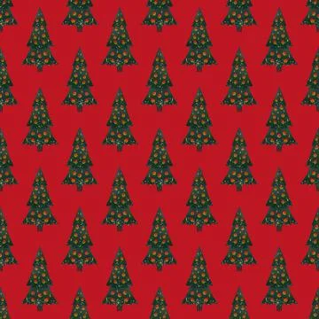 Christmas fir trees in a seamless pattern, modern hand draw design. Winter fo Stock Illustration