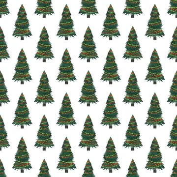 Christmas fir trees in a seamless pattern, modern hand draw design. Winter ba Stock Illustration