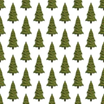 Christmas fir trees in a seamless pattern, modern hand draw design. Winter fo Stock Illustration