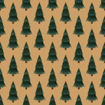 Christmas fir trees in a seamless pattern, modern hand draw design. 스톡 일러스트