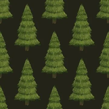 Christmas fir trees in a seamless pattern, modern hand draw design. Winter ba Stock Illustration