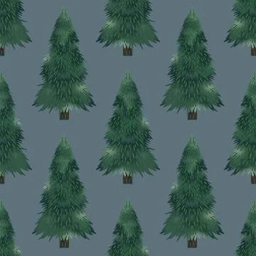 Christmas fir trees in a seamless pattern, modern hand draw design. Winter fo Stock Illustration