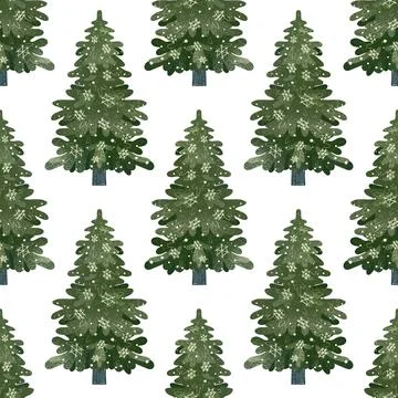 Christmas fir trees in a seamless pattern, modern hand draw design. Winter ba 스톡 일러스트