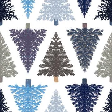 Christmas fir trees in a seamless pattern, modern hand draw design. Winter ba Stock Illustration