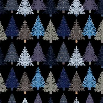 Christmas fir trees in a seamless pattern, modern hand draw design. Winter fo Illustrazione stock