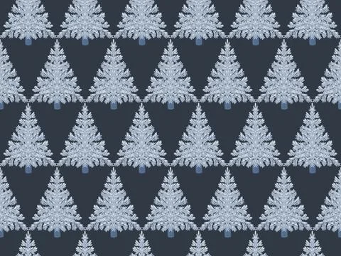 Christmas fir trees in a seamless pattern, modern hand draw design. Winter fo 스톡 일러스트