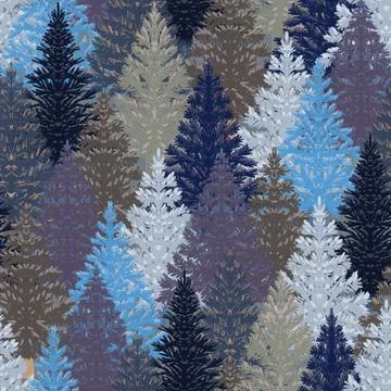 Christmas fir trees in a seamless pattern, modern hand draw design. Winter fo Stock Illustration