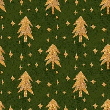 Christmas fir trees in a seamless pattern, modern hand draw design. Winter fo Stock Illustration