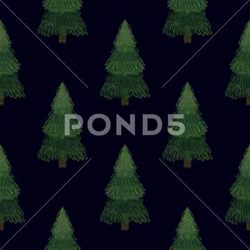 Christmas fir trees in a seamless pattern, modern hand draw design. Winter ba Stock Illustration