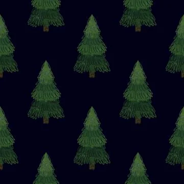 Christmas fir trees in a seamless pattern, modern hand draw design. Winter ba Stock Illustration