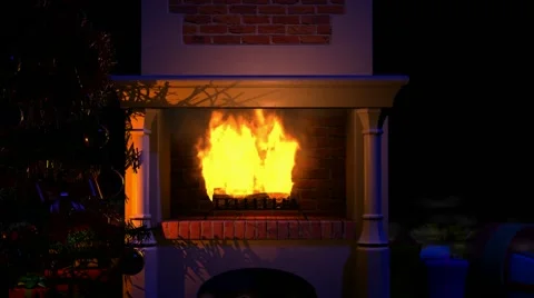 Christmas fire in the fireplace Stock Footage 58190824