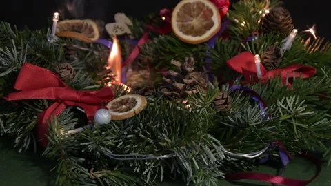 Christmas fire: Flames destroy festive wreath. 動画素材 298082231