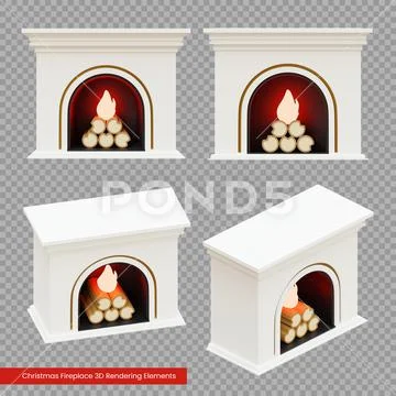 Christmas Fireplace 3D Rendering Elements PSD Template