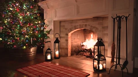 Christmas Fireplace Stock Footage