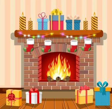 Christmas fireplace in interior Illustrazione stock