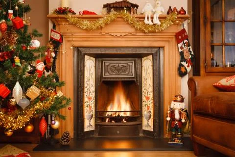 Christmas fireplace Stock Photos