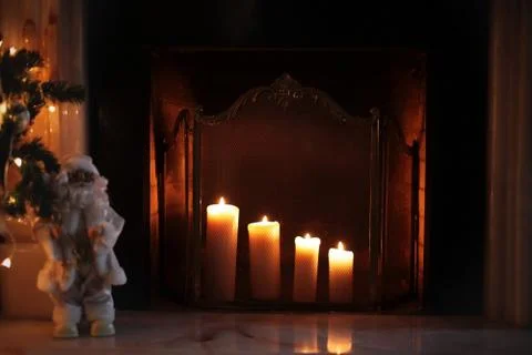 Christmas fireplace Stock Photos