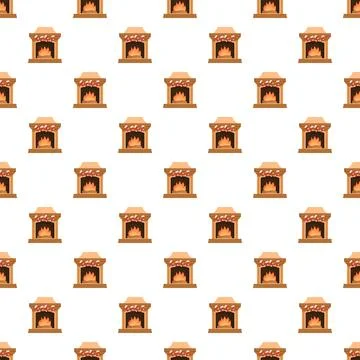 Christmas fireplace seamless pattern with burning fire design 스톡 일러스트