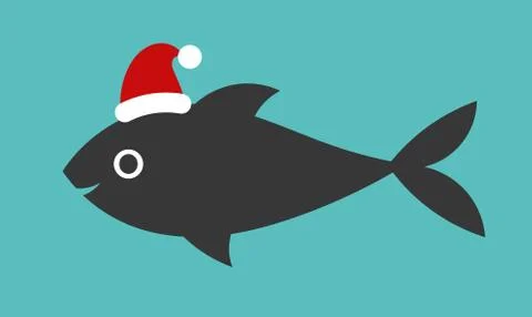 Christmas fish in Santa hat. Vector illustration. Stock Illustration