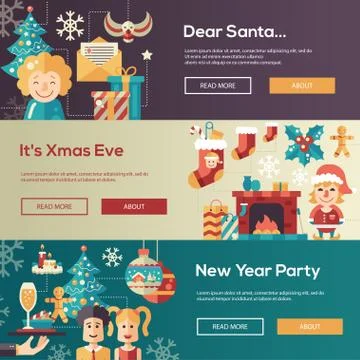 Christmas flat design website banners illustration set Stock Illustration