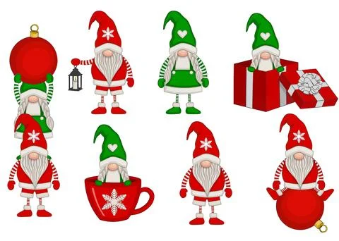 Christmas flat gnomes Stock Illustration