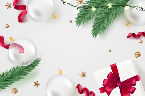 Christmas flat lay background with copy space. 3d vector illustration Illustrazione stock
