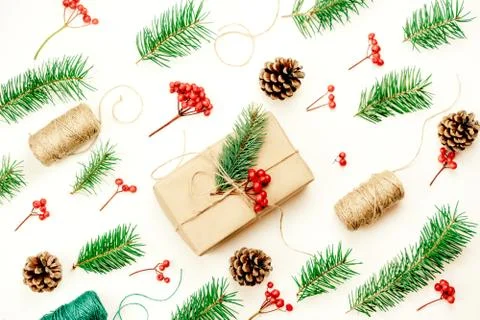 Christmas flat lay in dynamics. Stock-Fotos