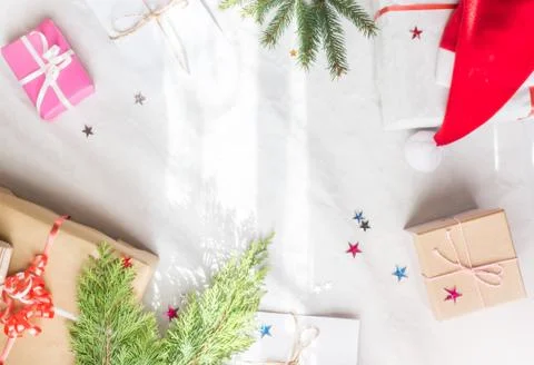 Christmas flat lay presents Stock Photos