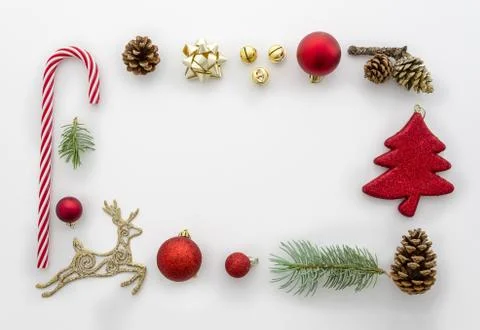Christmas flat lay styled scene - top view frame with christmas decorations Stock Photos