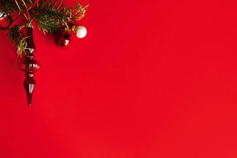 Christmas flat lay. Top left corner border of vintage glass finial ornament.. Stock Photos