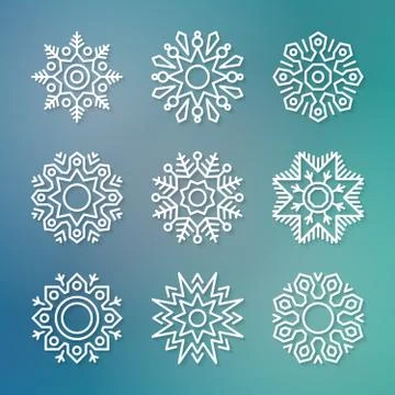 Christmas flat line vector snowflakes Stock Illustration