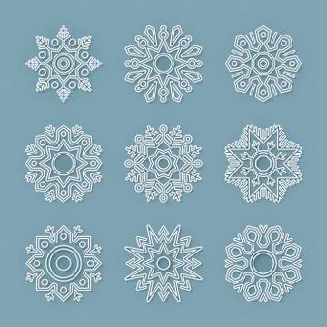 Christmas flat line vector snowflakes set Stock Illustration