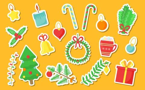 Christmas flat set sticker label design elements Stock Illustration