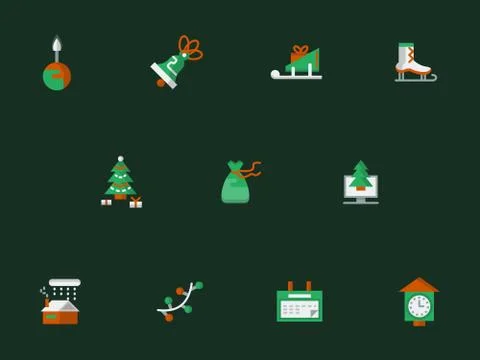 Christmas flat vector icons on dark green Illustrazione stock