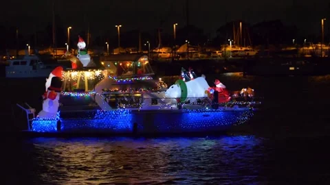 Christmas Float Boat in a Night Parade Stock Footage 231910778