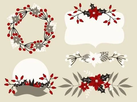 Christmas Floral Elements Collection Illustrazione stock