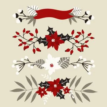 Christmas Floral Elements Collection Illustrazione stock