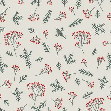 Christmas floral seamless pattern. Winter nature background. 스톡 일러스트