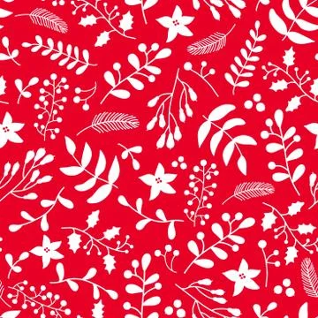 Christmas floral seamless vector pattern with holly, mistletoe a Stock Illustration