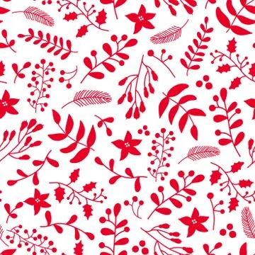 Christmas floral seamless vector pattern with holly, mistletoe a Stock Illustration