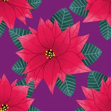 Christmas flower pattern illustration design on purple background Stock Illustration