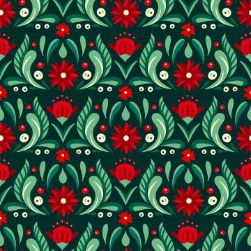 Christmas flower vector seamless pattern ornate boho background Stock Illustration
