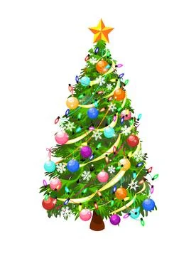 Christmas fluffy tree with decorations Stock Illustration