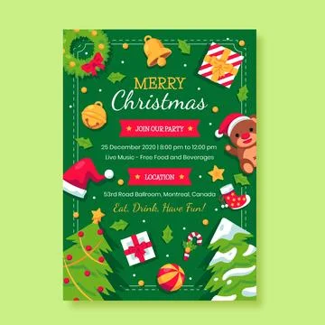 Christmas flyer poster template in flat design Stock Illustration