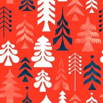 Christmas folk retro pine tree seamless pattern Stock Illustration