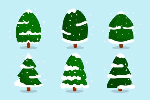Christmas forest tree snow flat cartoon vector set Stock Illustration