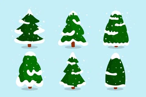 Christmas forest tree snow flat cartoon vector set Stock Illustration